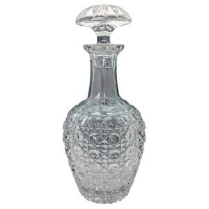 Vintage Pressed Glass Decanter Button and Cane Windsor Pattern 11 Inches Tall